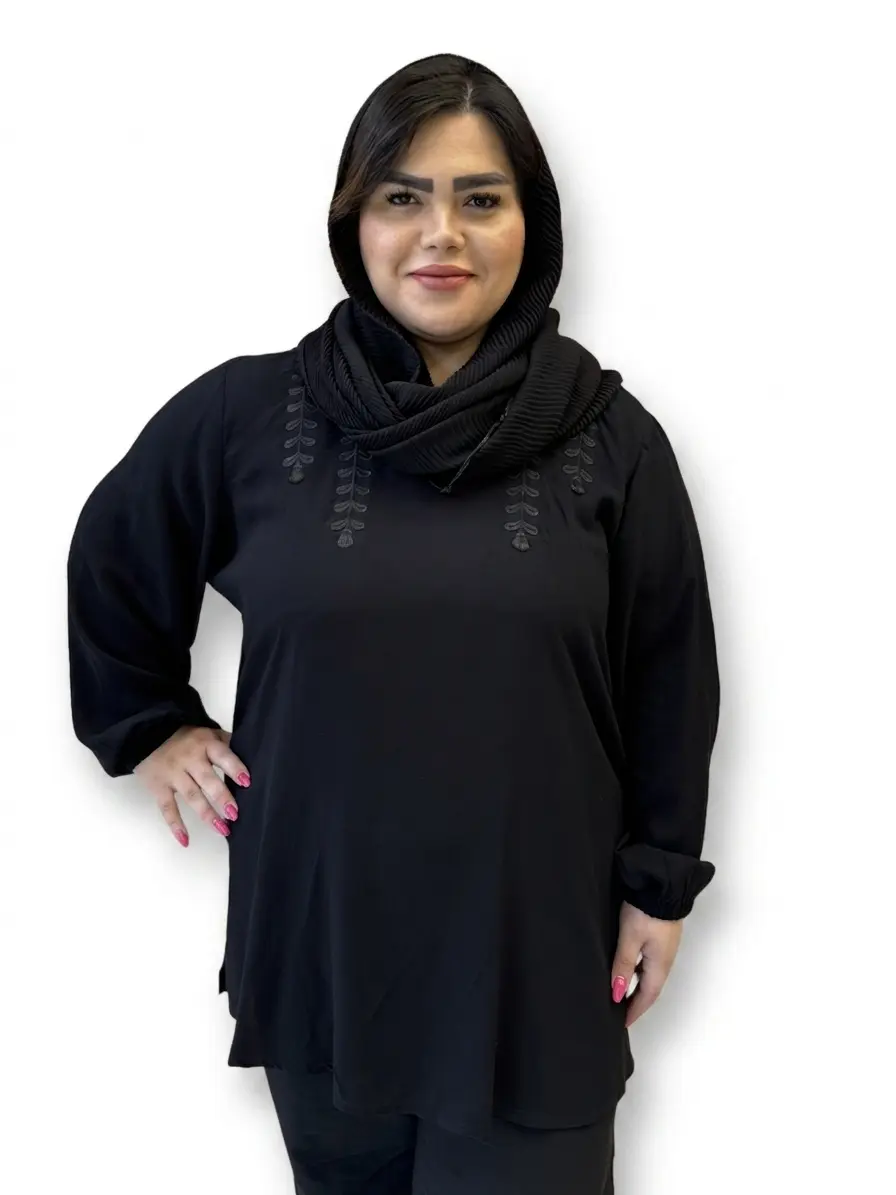 تونیک یقه اشکی گلدوزی گندم سایز بزرگ زنانه